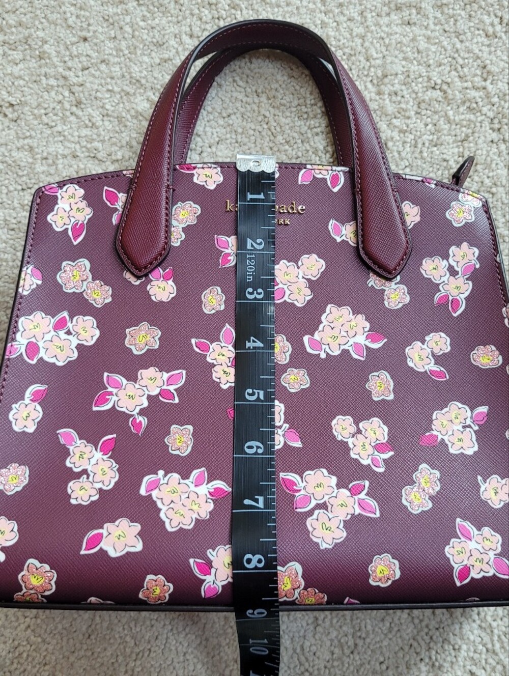 *NWOT* kate spade New York Tinsel Floral Satchel Crossbody Burgundy Floral Purse - Picture 9 of 14
